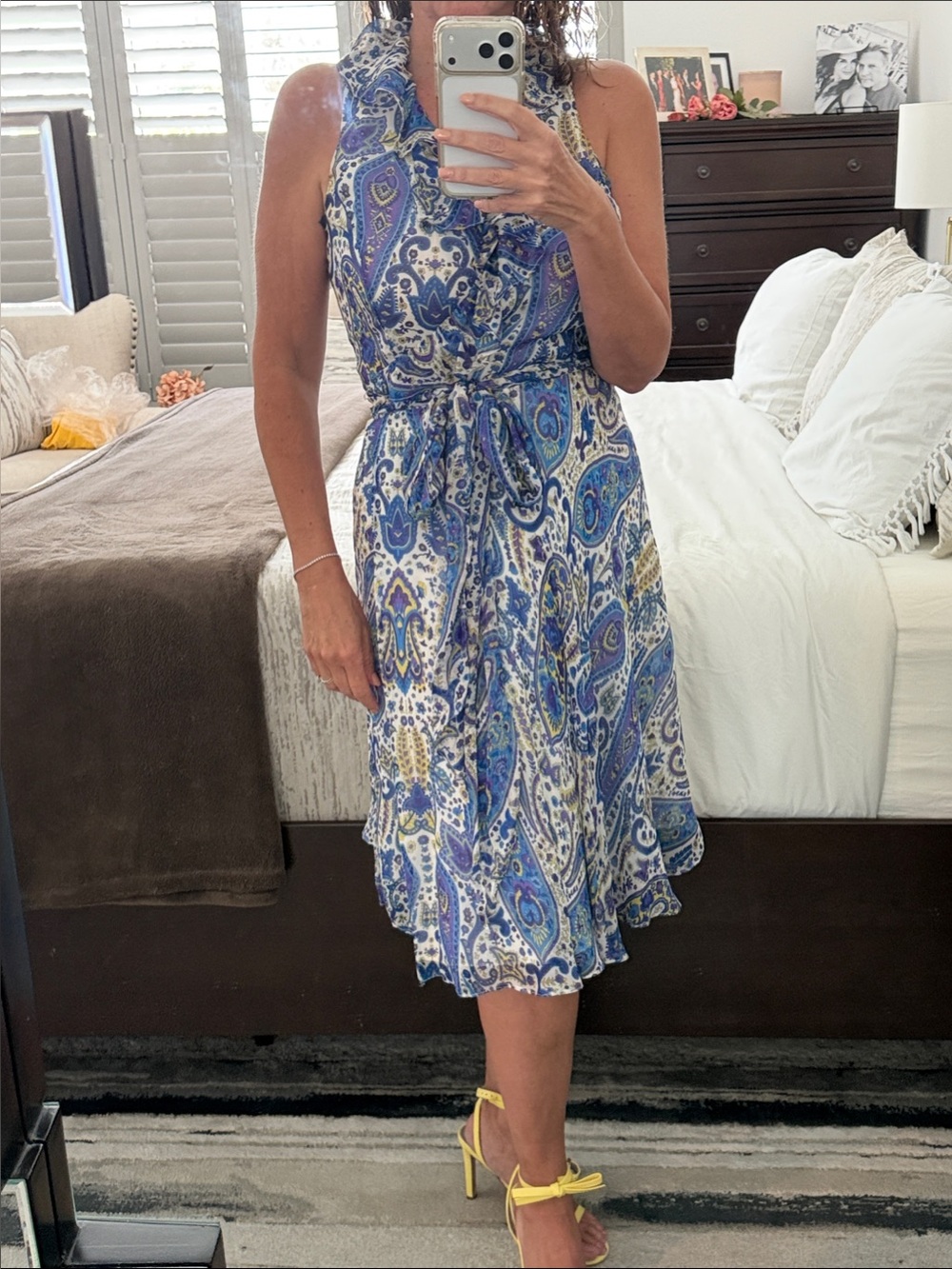 Lauren Ralph Lauren Blue Paisley Tie-Waist Midi Dress